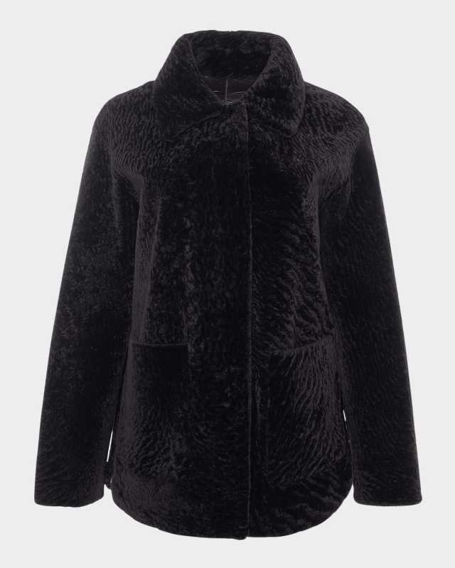 Reversible Textured Shearling Lamb Jacket
